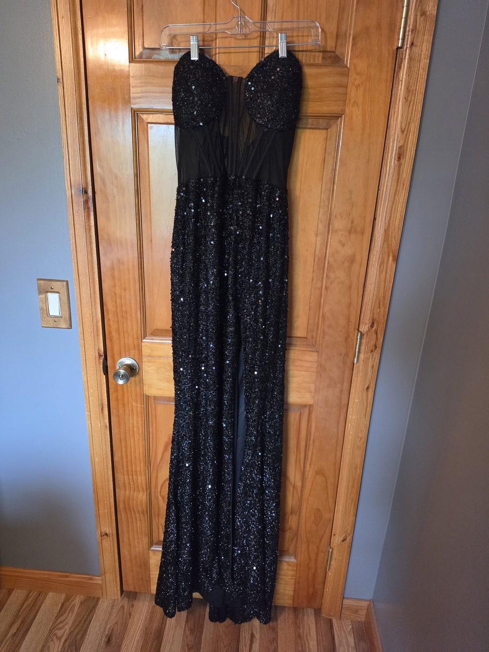 Meme Strapless Black Sequin Evening Dress